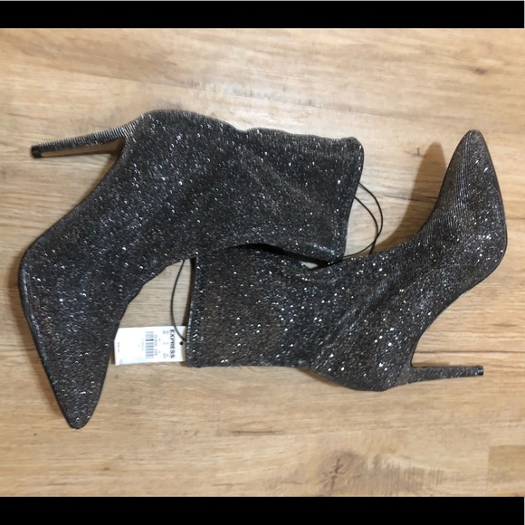 NWT EXPRESS BLACK GLITTER HEELED SOCK BOOTIE - Picture 1 of 6